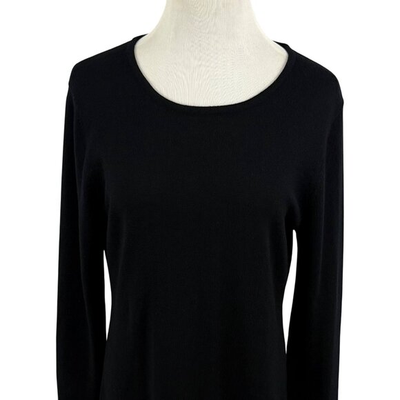 Garnet Hill Sweater Dress Women's Medium Long Sleeve Midi Knit Merino Wool Black - Picture 6 of 12